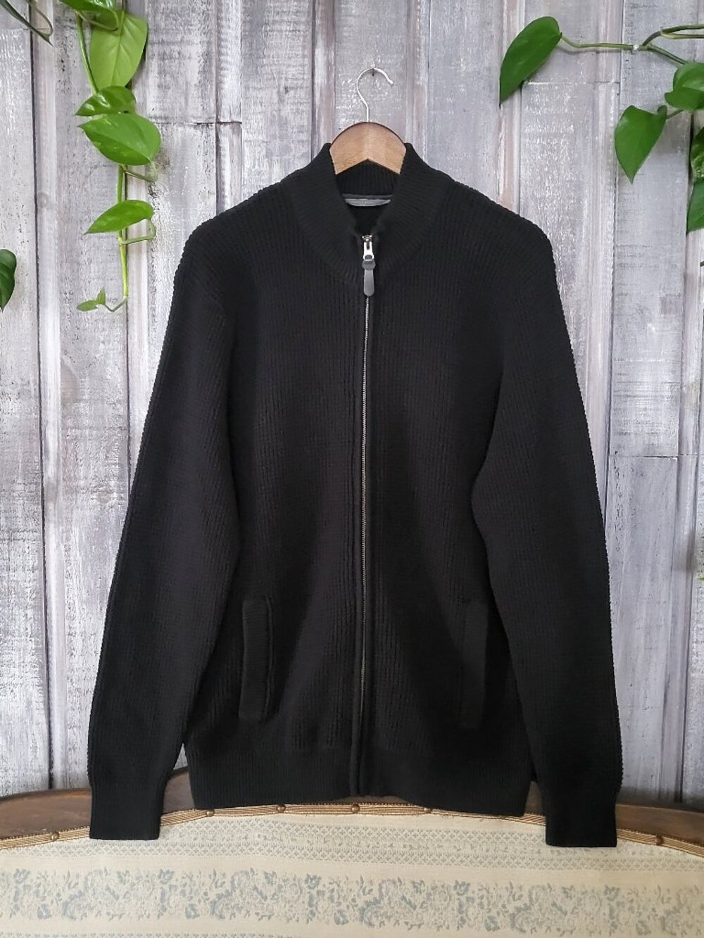 Men's Black Cotton Cardigan L